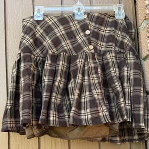 Plaid Tiered Mini Skirt in Brown and Cream